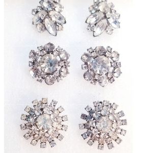 Vintage Clear Rhinestone Clip ER 3 Pair